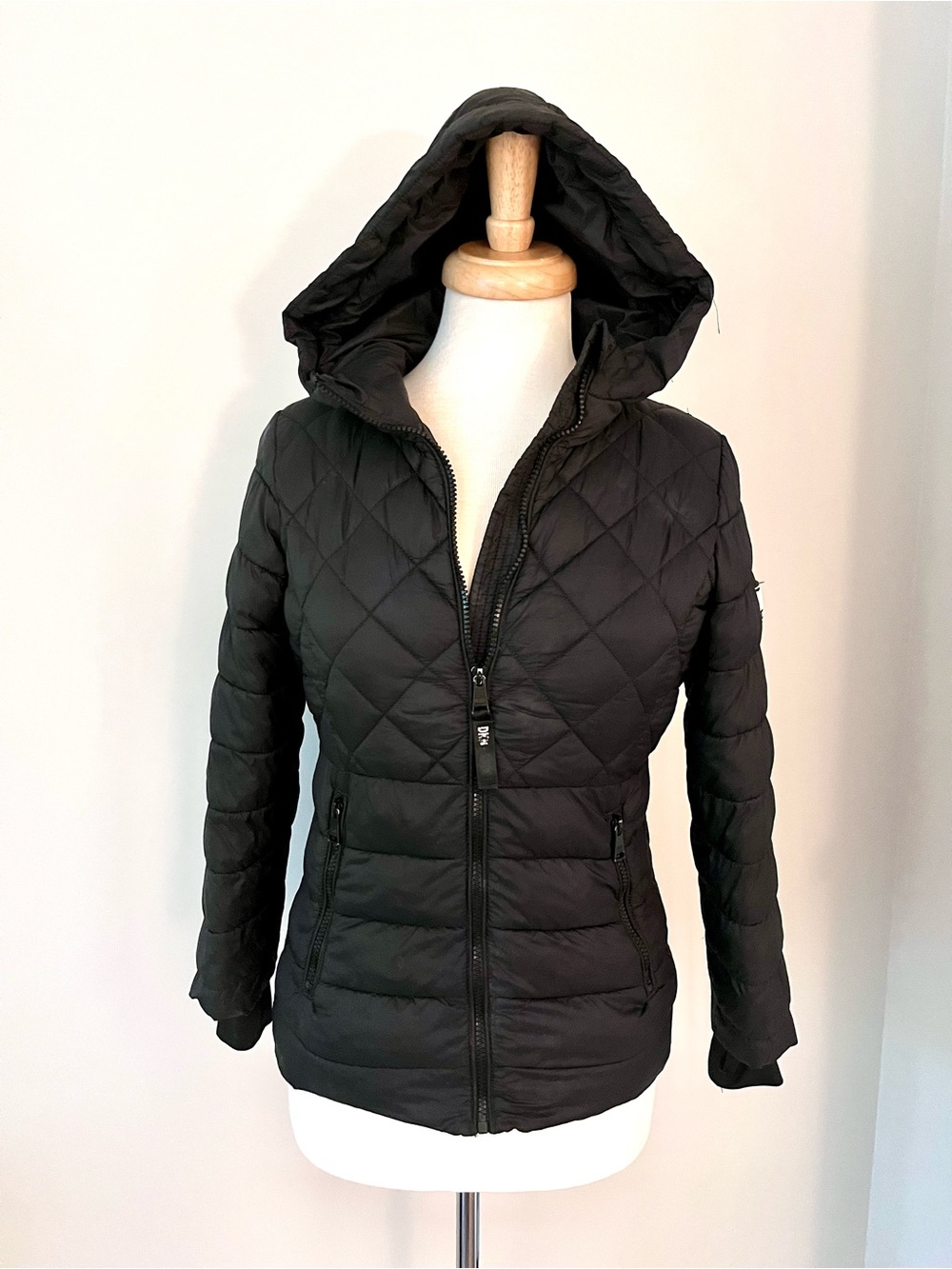 DKNY Black Hooded Full-Zip Puffer Jacket - Girls 10-12 Medium